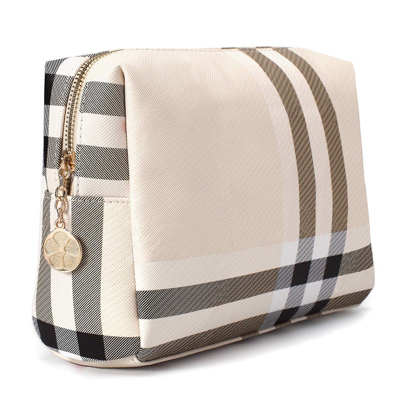 Jessyline Large Makeup Bag for Purse Luxury Women Cosmetic Bags Designer Make Up Pouch for Toiletry Travel Organizer Beige